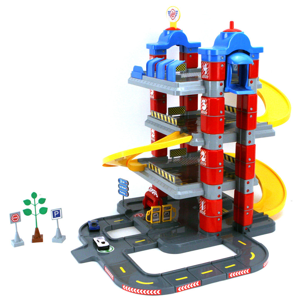 Dolu New York Garage mit 4 Stockwerken 2 Die-Cast-Auto #039; S 2 Verkehrszeichen Baum