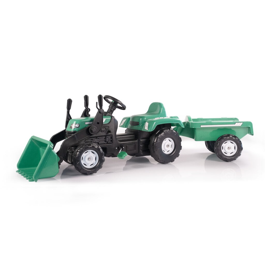 Dolu Pedal Traktor Bagger + Anhängergrün