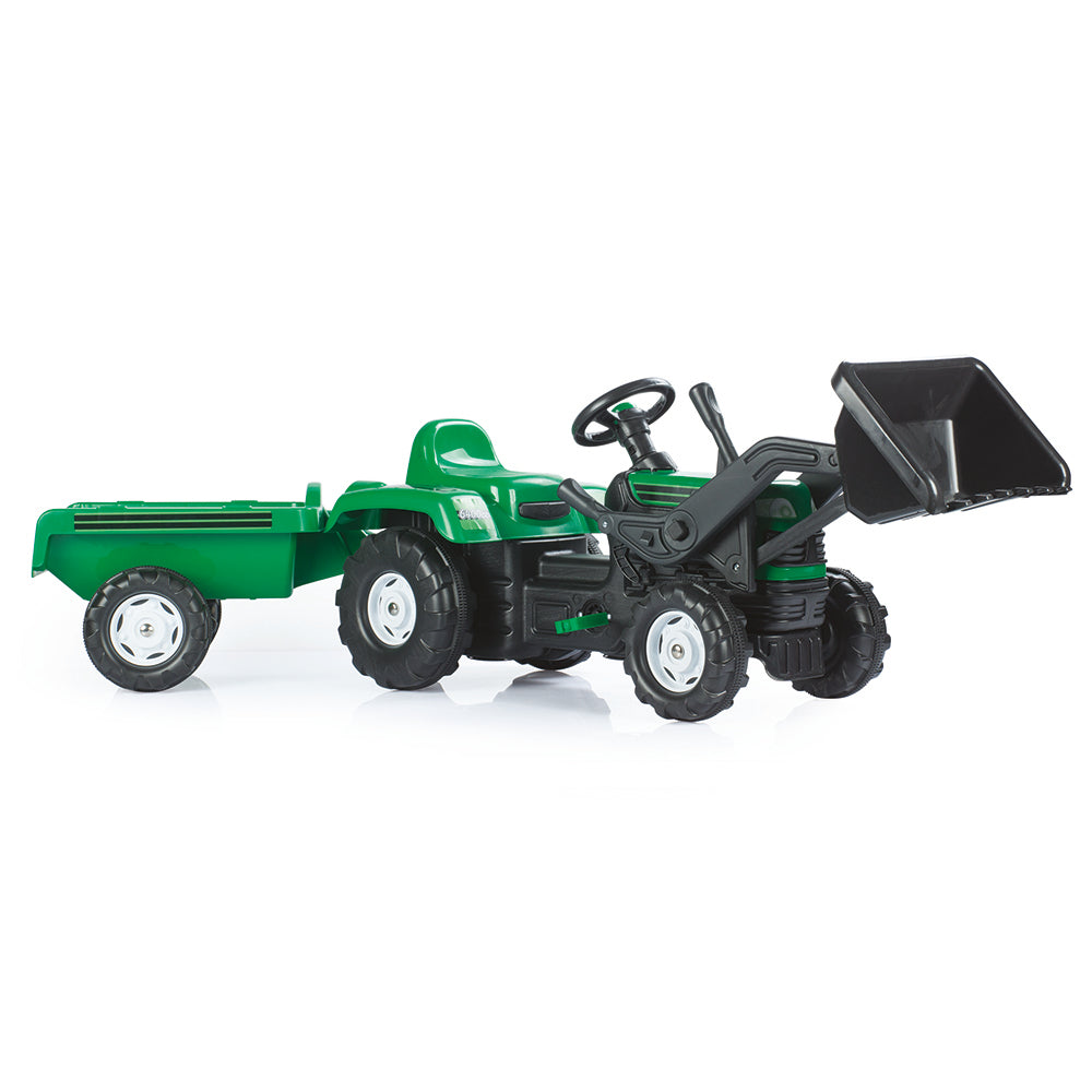 Dolu Pedal Traktor Bagger + Anhängergrün