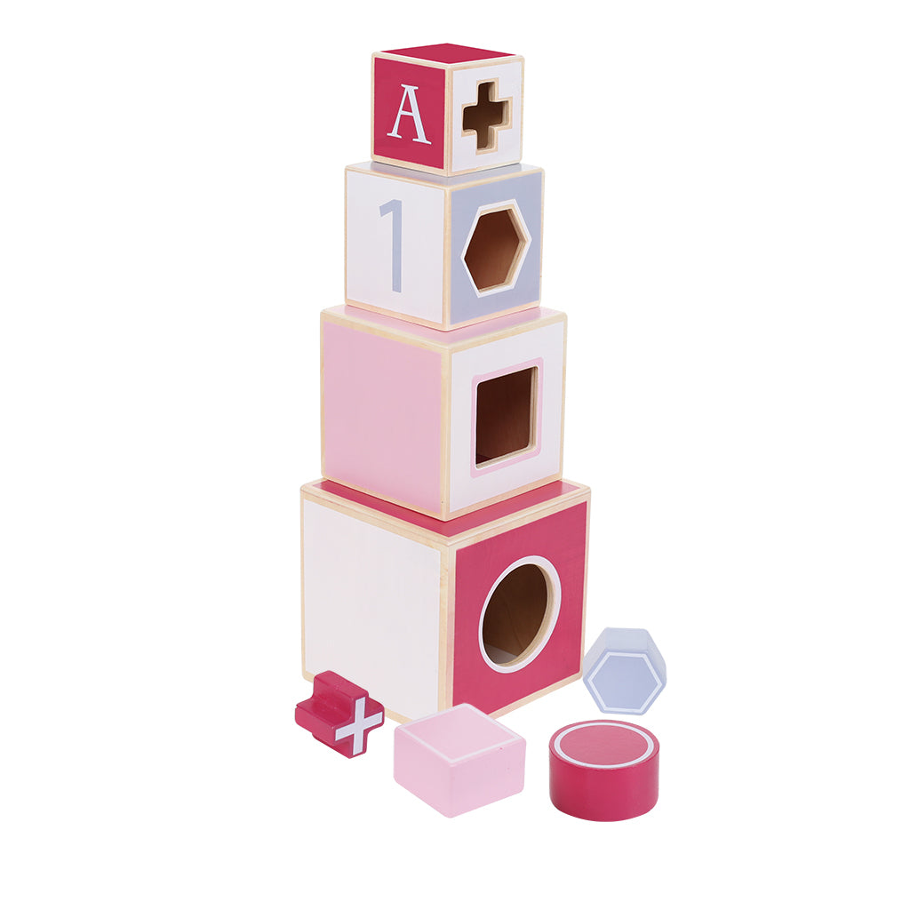 Jipy Stapelturm aus Holz + 4 rosa Blöcke