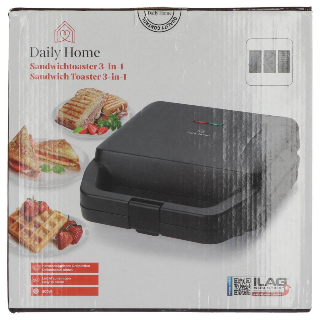 Tägliches Sandwich-Waffeleisen für zu Hause, 3 Platten