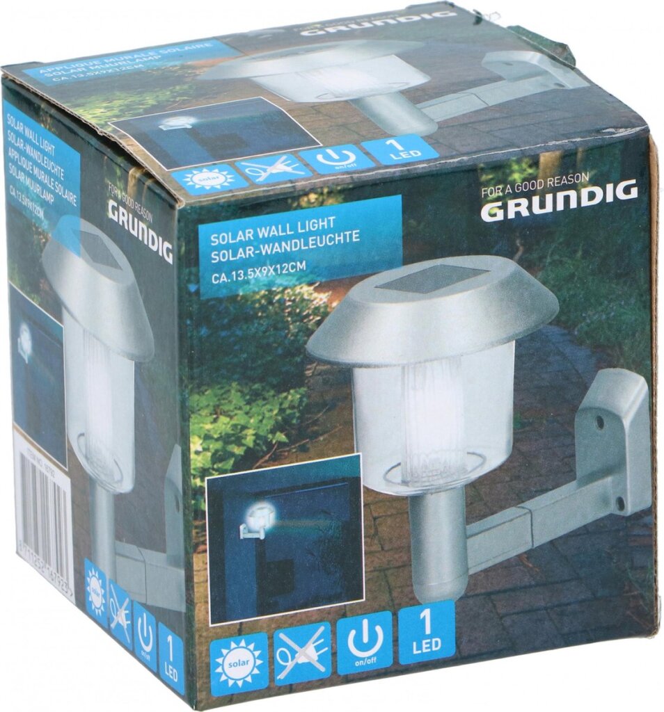 Grundig Wandleuchte Solar LED 14 x 9,5 x 12 cm Stahl Silber