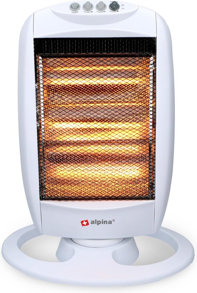 Alpina Elektroheizer 1200 W tragbarer Halogenheizer mit 3 Heizstufen 25x9x38 cm weiß
