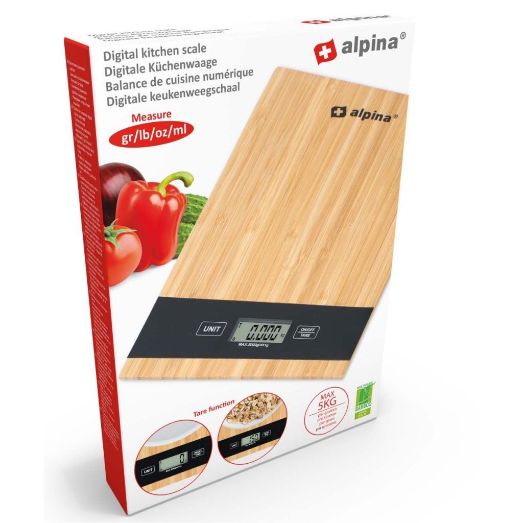 Alpina digitale Küchenwaage aus Bambus, 5 kg