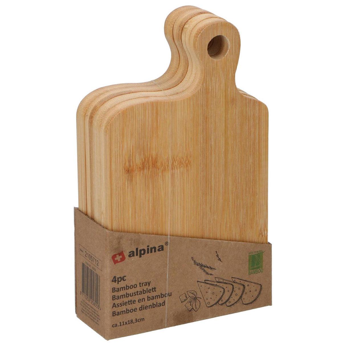 Alpina Bambus-Tablett-Set, 4 Stück, 11,5 x 4 x 18,5 cm