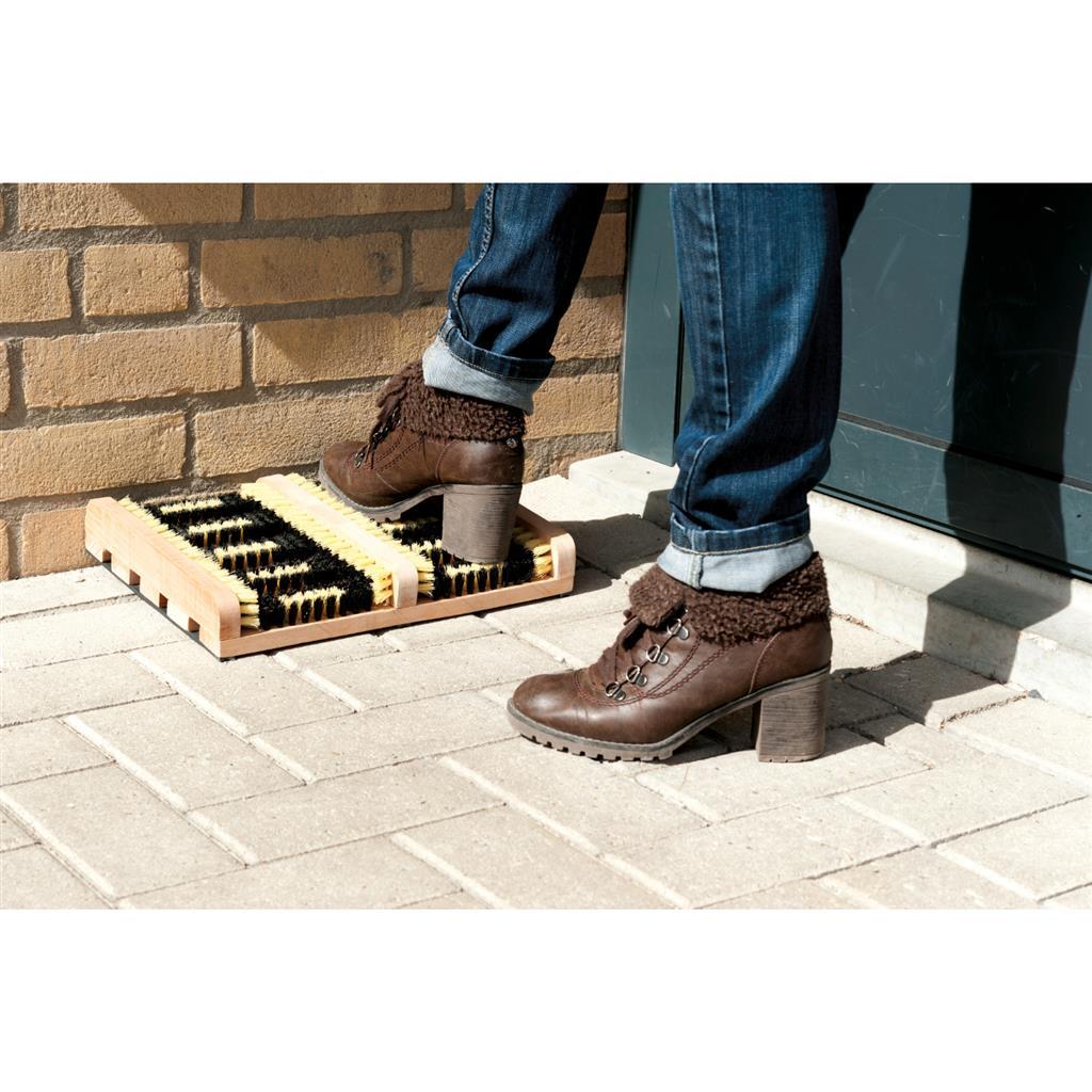 Einfache Fußkehrmaschine aus Holz für Schuhe und Stiefel mit Bürsten, 35 x 26 x 5,5 cm