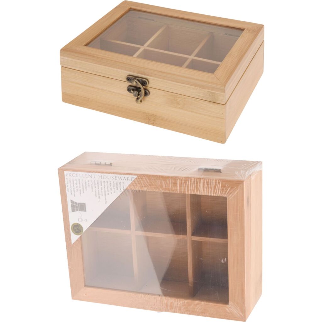 Excellent Houseware Bambus-Teetruhe mit 6 Fächern