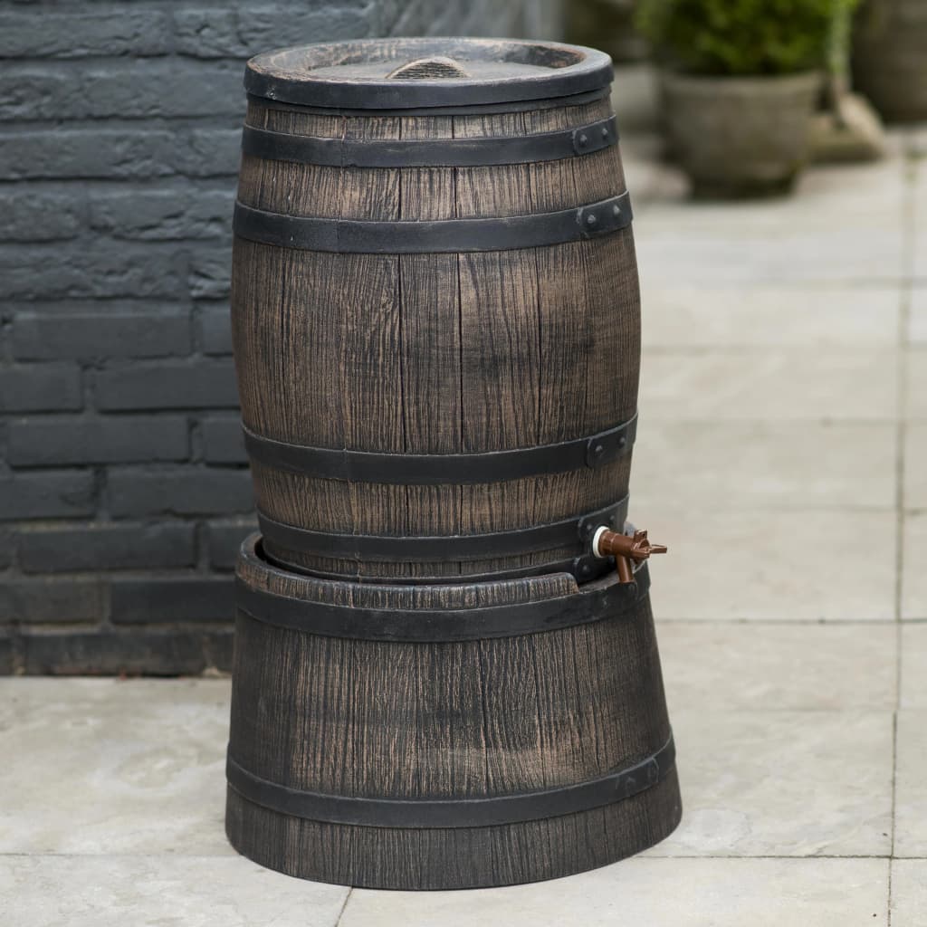 Naturregenfass Ständer mit Holz Look 30,5 x 58 cm Braun