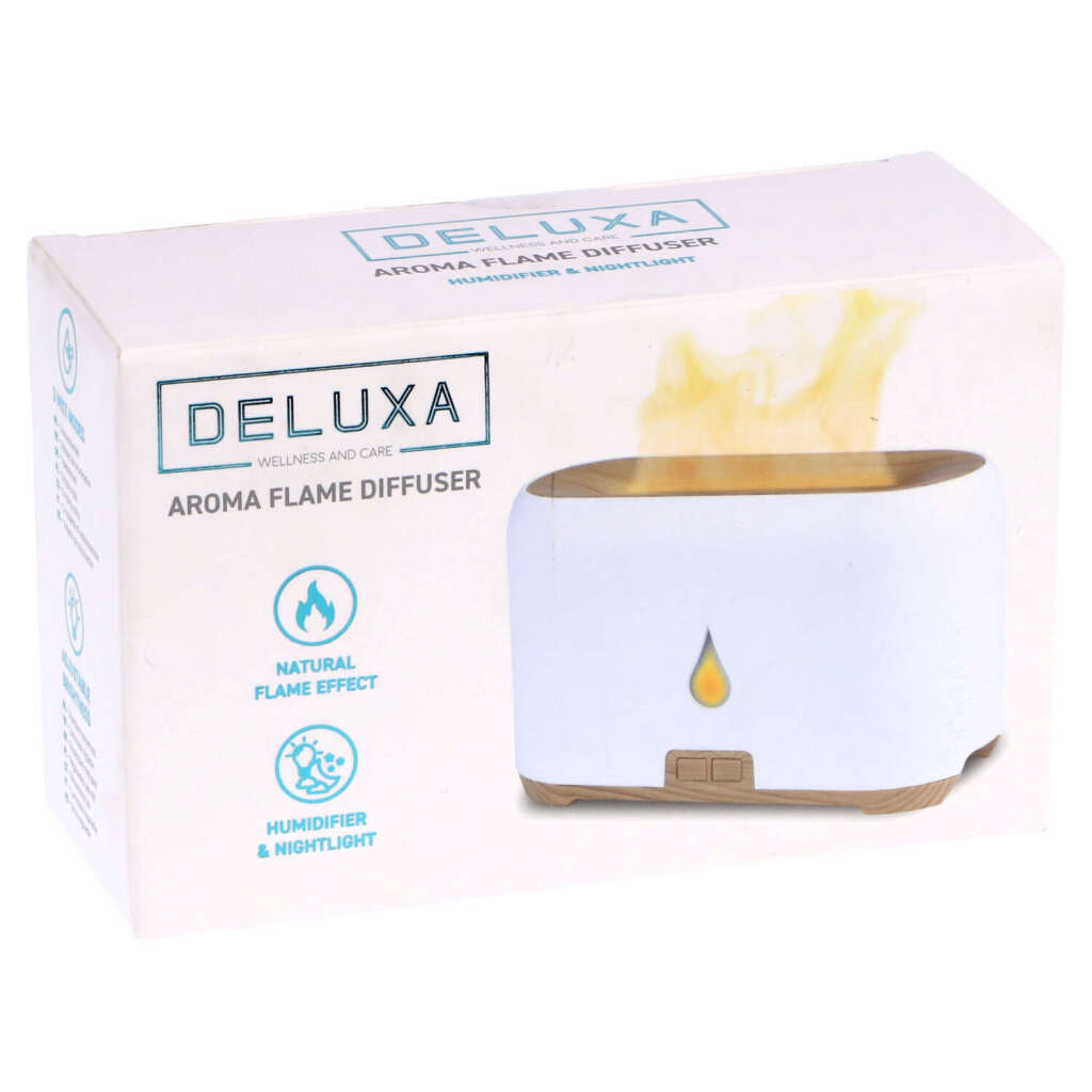Deluxa White Flame Diffusor Luftbefeuchter, weiße Holzoptik