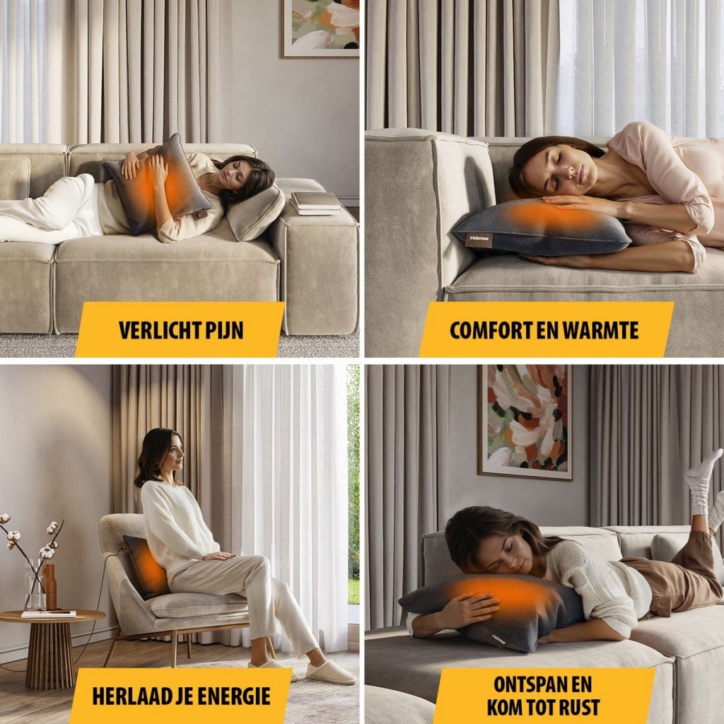 Tristar warmte kussen 45x45cm grijs incl powerbank