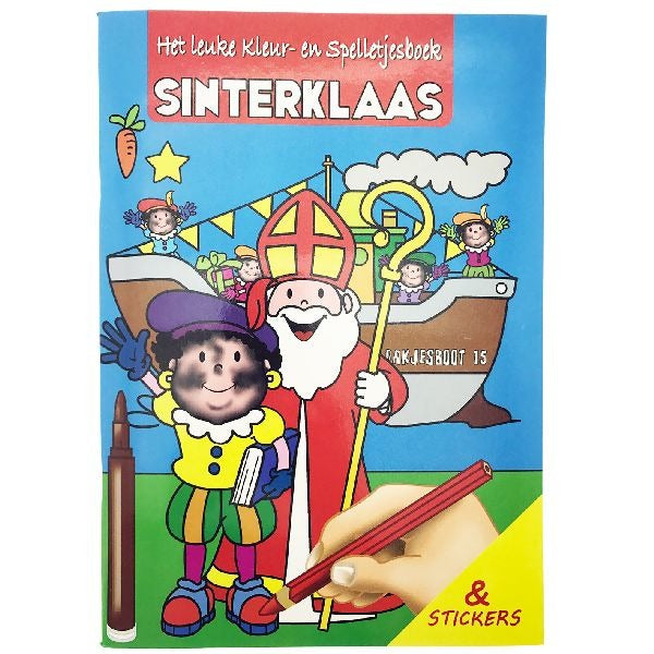 Einfaches Sinterklaas-Mal- und Spielebuch mit Aufklebern A4