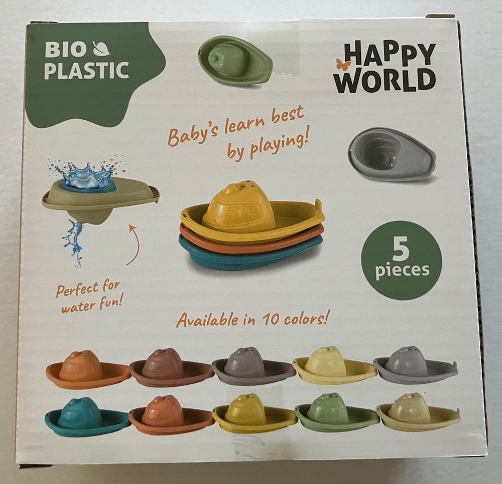 Johntoy Biokunststoff-Badeboote Happy World 5 Stück stapelbare Spielzeuge.