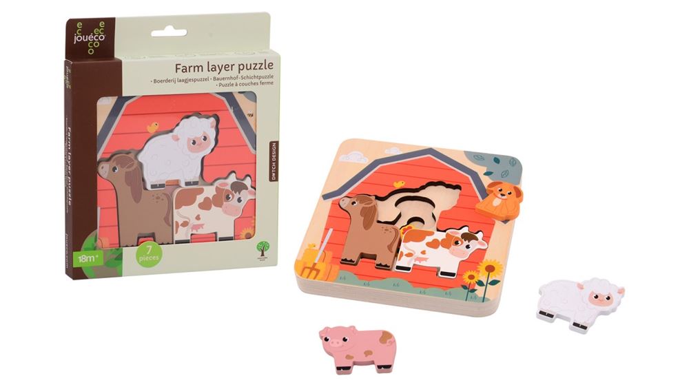 Jouéco Bauernhof-Puzzle aus Holz mit Schichten, Lernspielzeug.