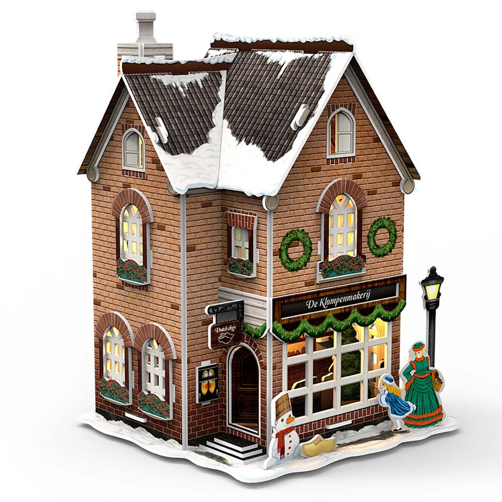 Kubisches, lustiges 3D-Puzzle, holländisches Haus, Winterschuhmacher + Licht, 53 Teile