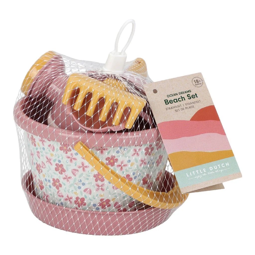 Little Dutch Strandset mit rosa Blumen, 5-teilig.