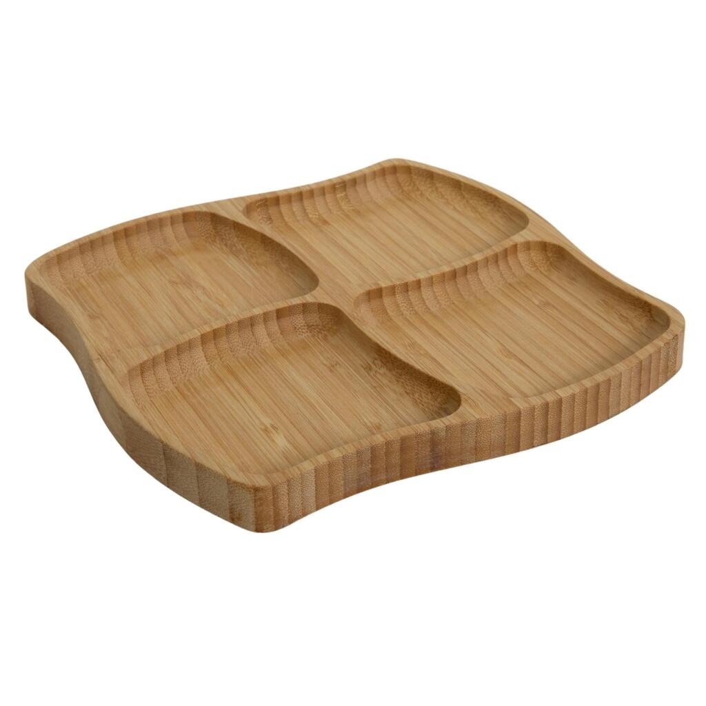 No brand Tapas-Teller aus Bambus, 4 Fächer, 20 x 20 x 1,5 cm, FSC 100 % | 4 Stück