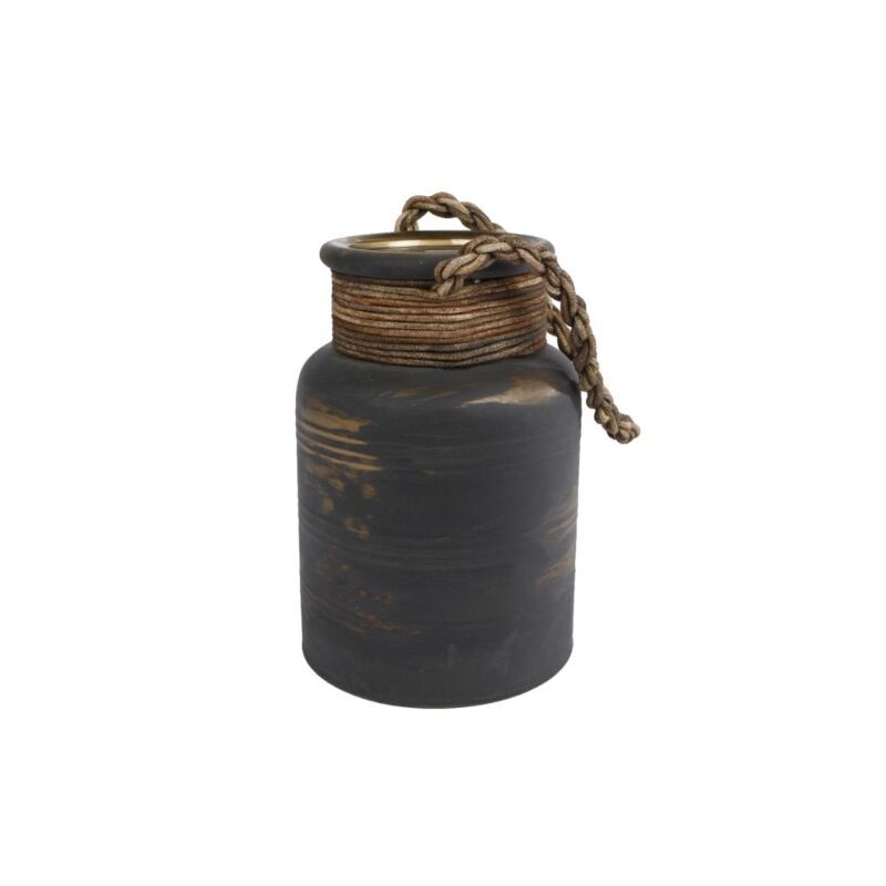 Sonstige Vase Ralf mit Lederband l braunes Glas 14x14x20cm