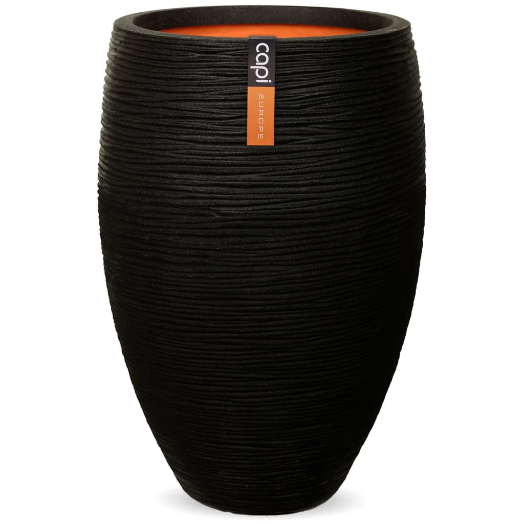 Capi Flowerpot Natur Rib Elegant Deluxe 40x60 cm Schwarz KBLR1131