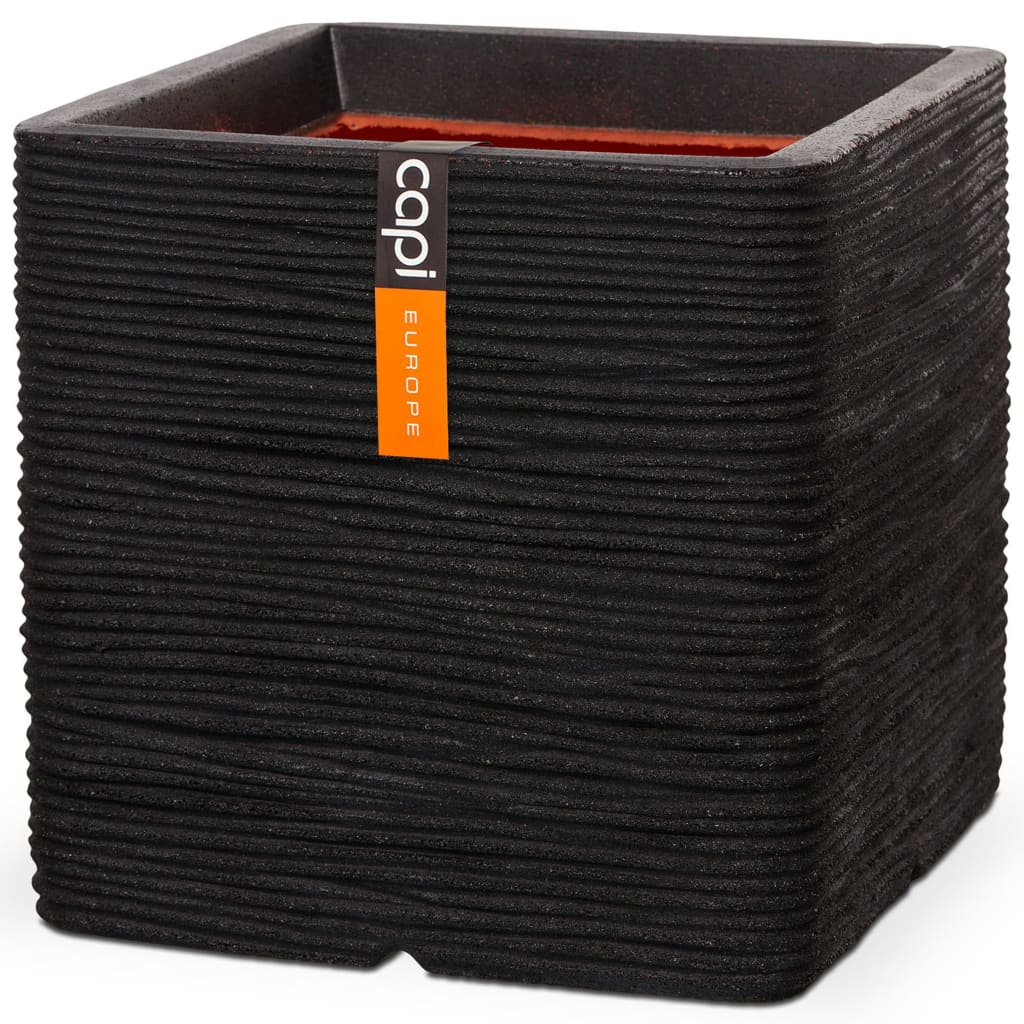 Capi Pflanzer Natur Rib Square 40x40 cm Schwarz KBLR903