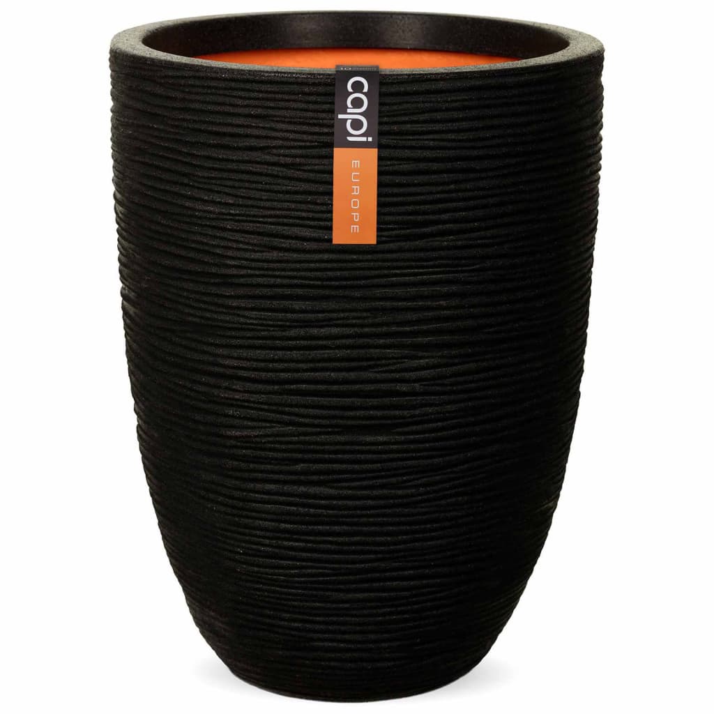 Capi Flowerpot Natur Rib Elegant niedrig 46x58 cm Schwarz PKBLR783