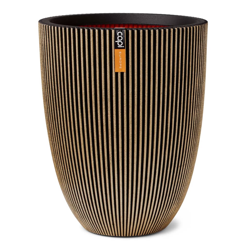 Capi Flowerpot Groove elegant 46x58 cm schwarz und goldfarben