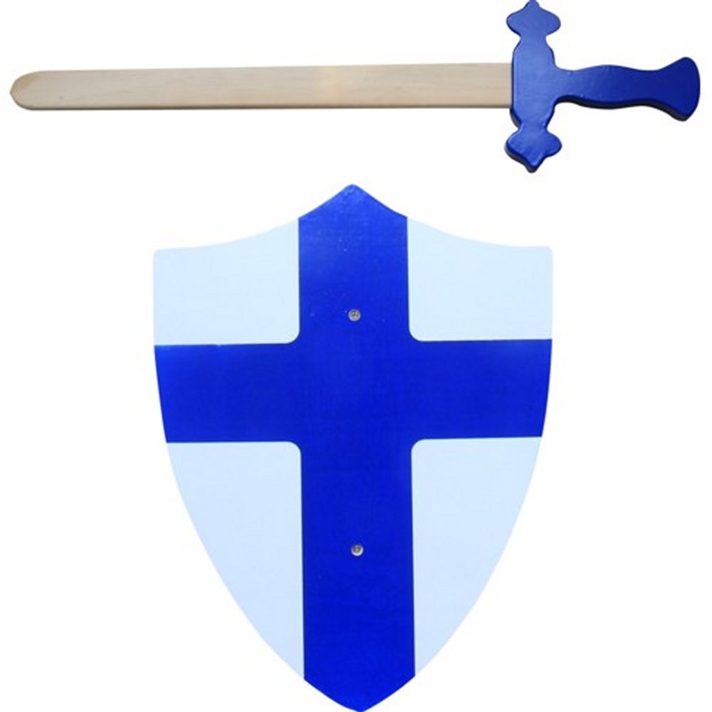 Einfach für Kinder, Holzschwert und Schild blau