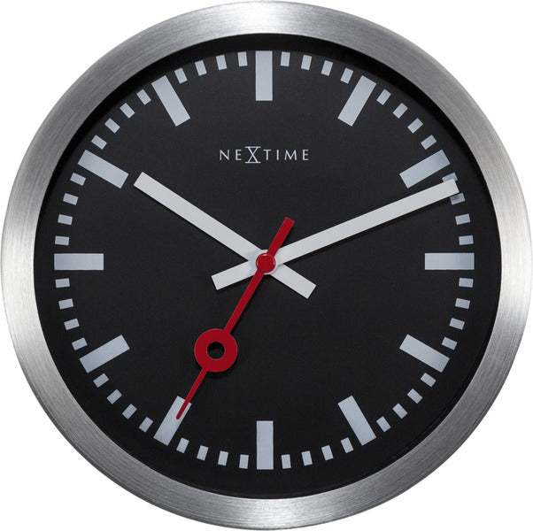 Nexttime ne-3998stzw Wanduhr #039;Station #039; oslash;19 cm, gebürstetes Aluminium schwarz