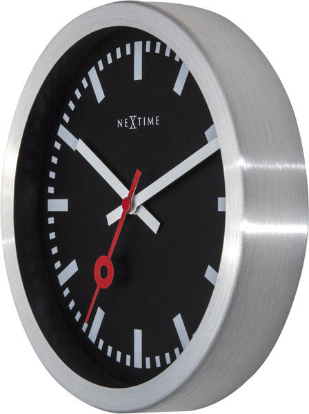 Nexttime ne-3998stzw Wanduhr #039;Station #039; oslash;19 cm, gebürstetes Aluminium schwarz