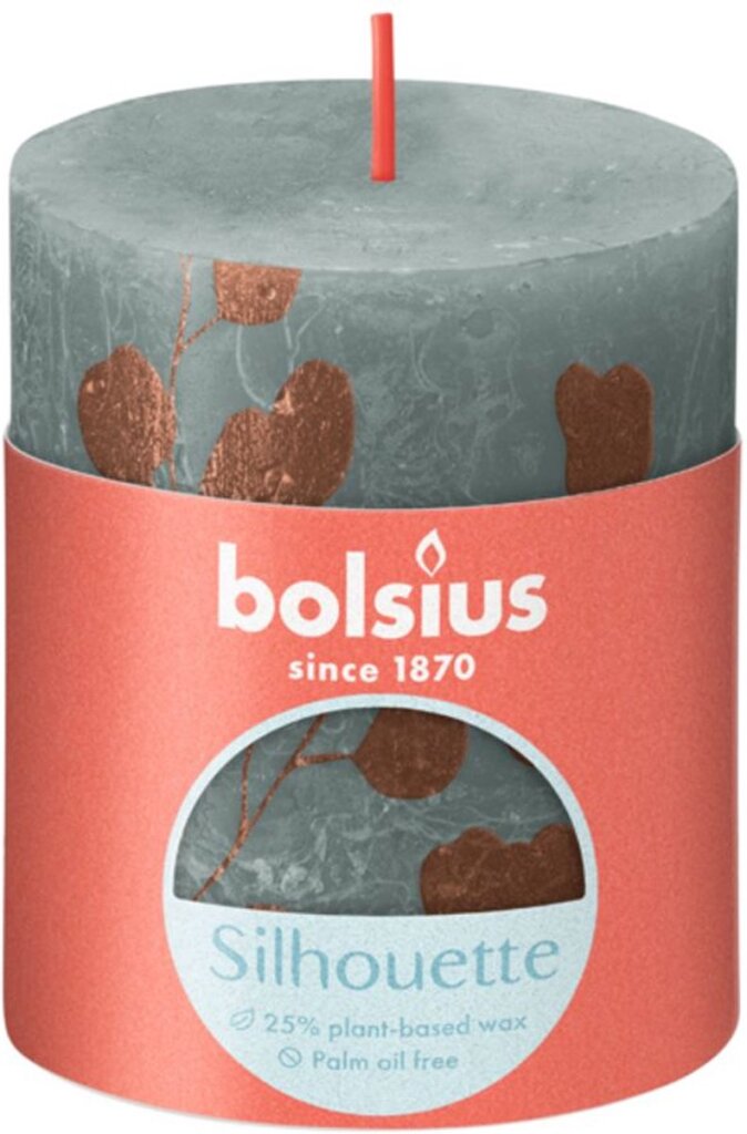 Bolsius rustikal bedruckte Stumpenkerze 80 68 Eukalyptusgrün