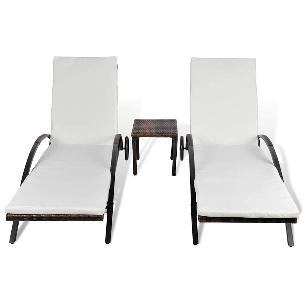 Vidaxl ligbedden met tafel poly rattan bruin