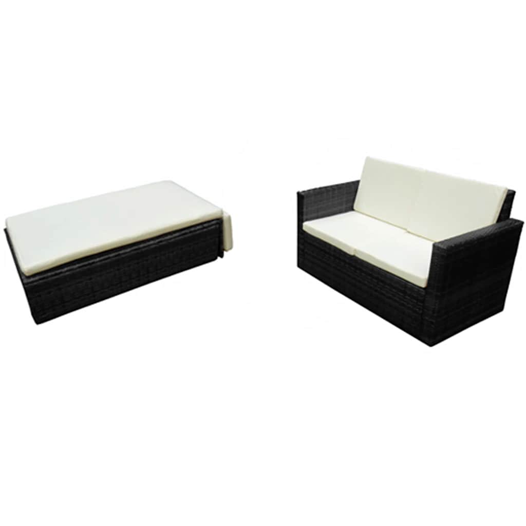 Vidaxl 2-delige loungeset met kussens poly rattan zwart