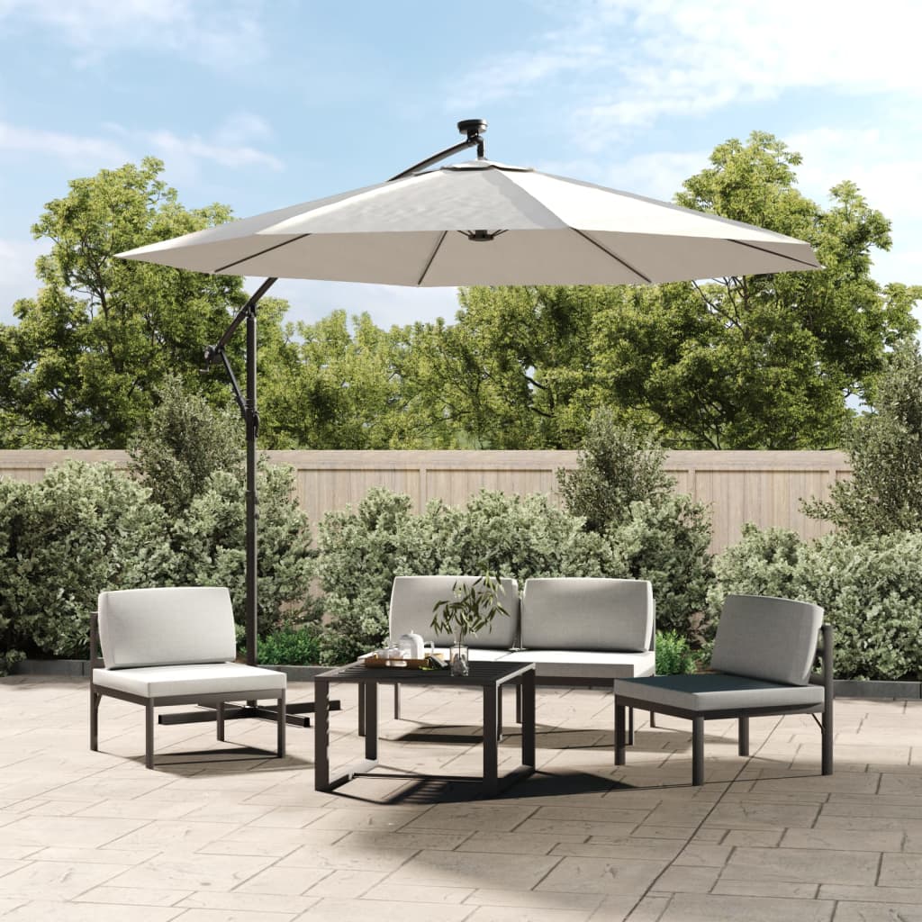 Vidaxl -schwimmendes Parasol mit LED -Beleuchtung und Metallstast 300 cm Sand