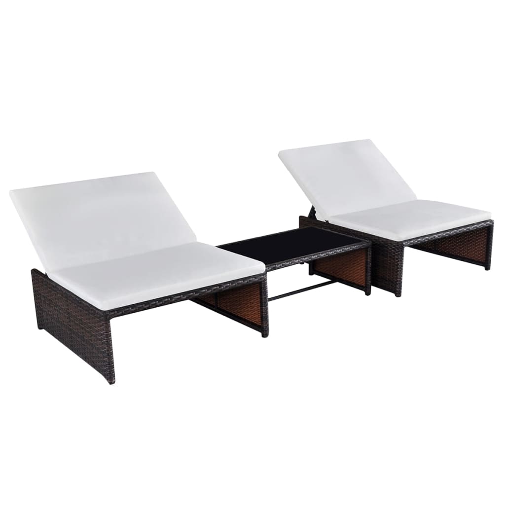 Vidaxl tuinstoelen 2 st verstelbaar met tafel poly rattan bruin