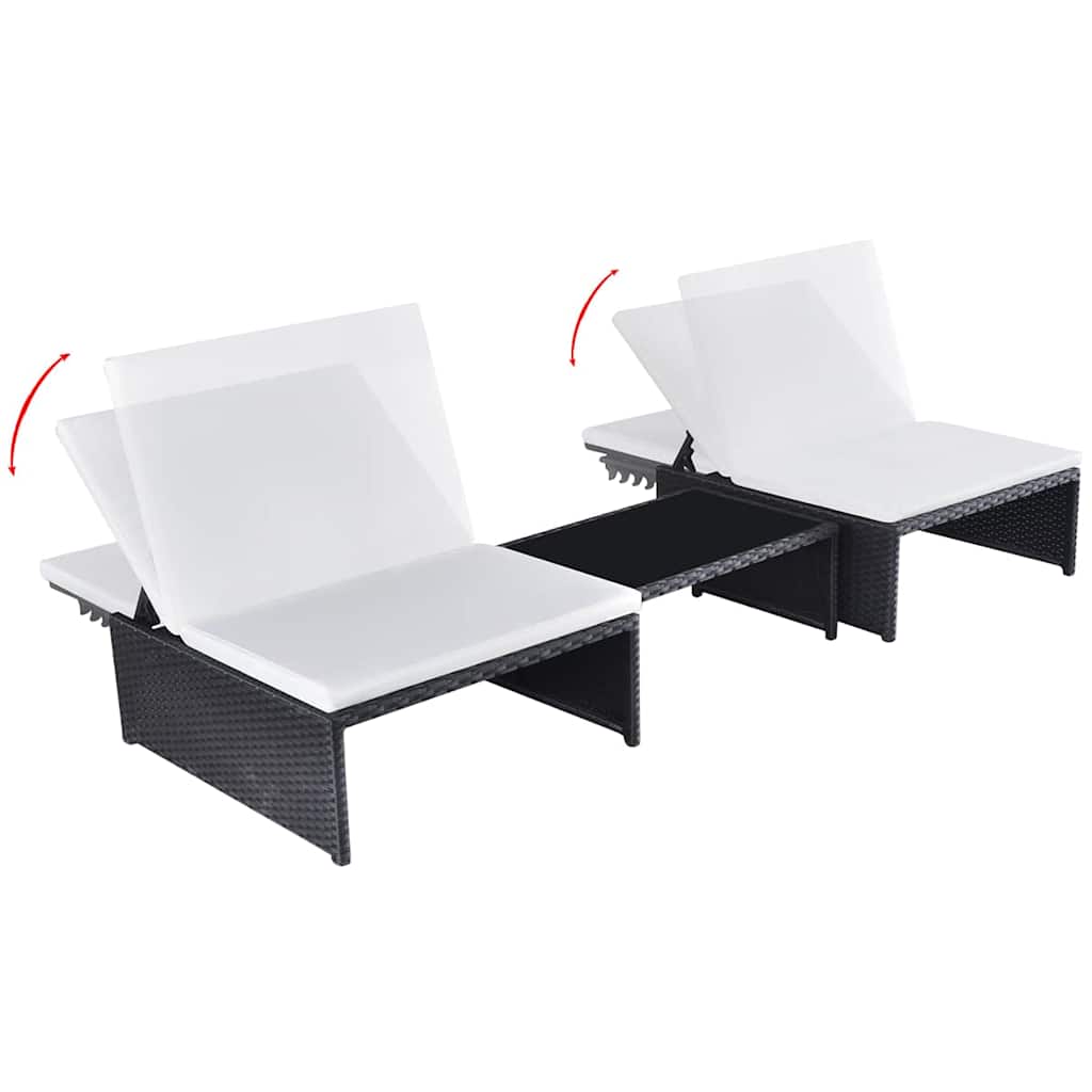 Vidaxl tuinstoelen 2 st verstelbaar met tafel poly rattan zwart