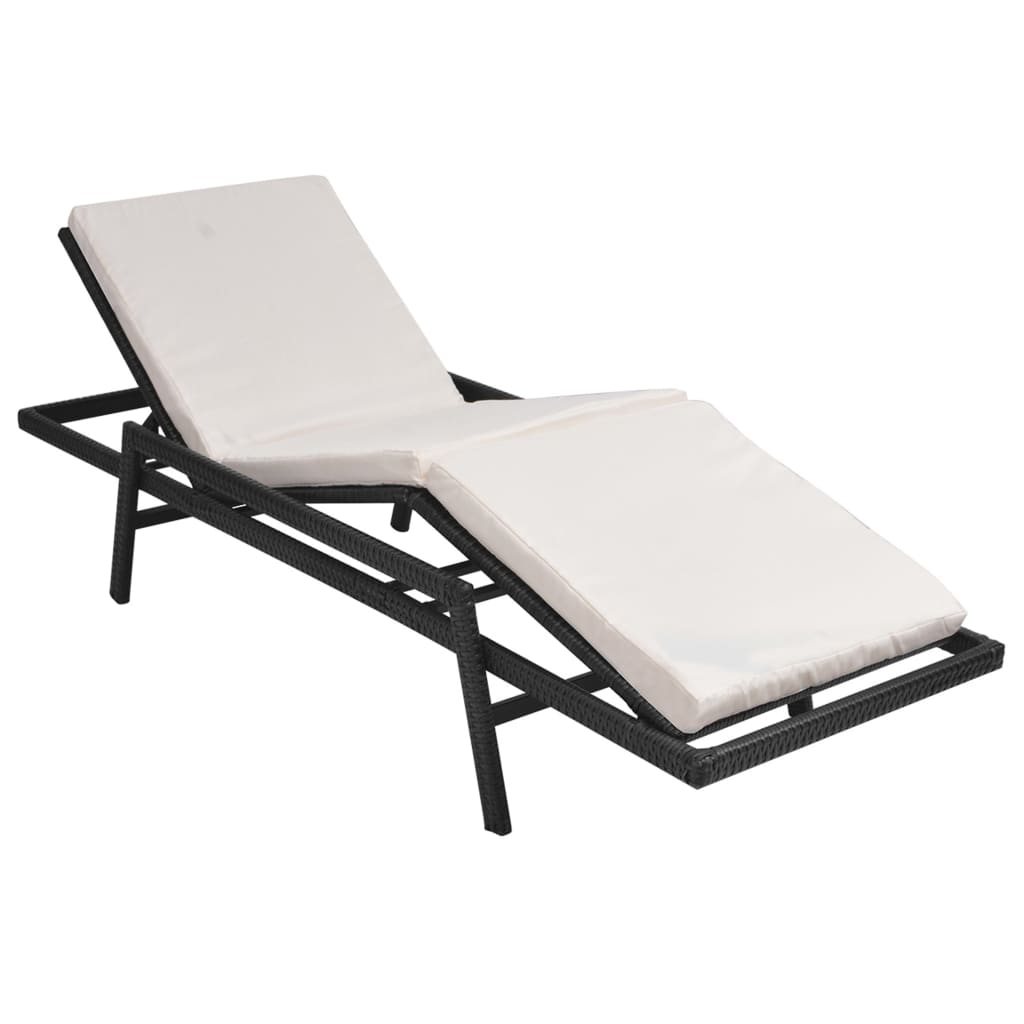 Vidaxl ligbed met kussen poly rattan zwart