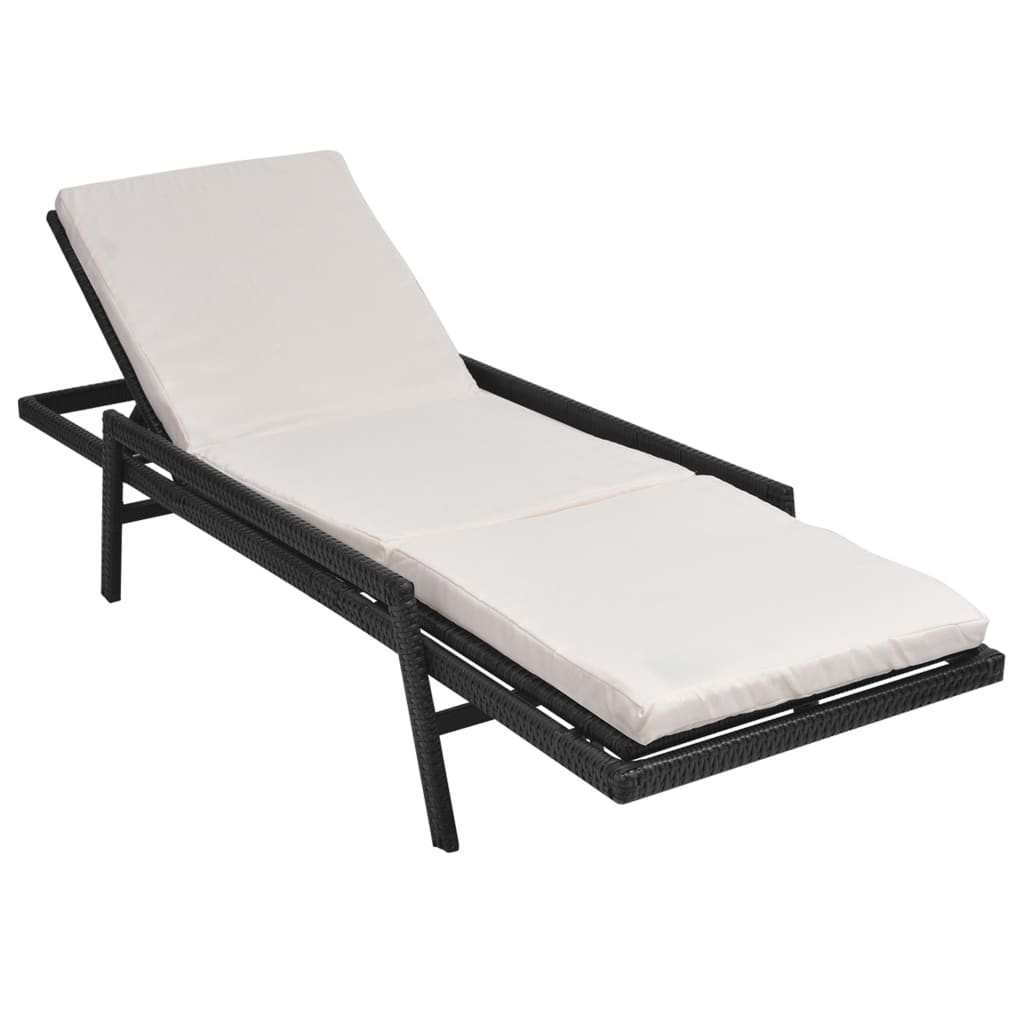Vidaxl ligbed met kussen poly rattan zwart