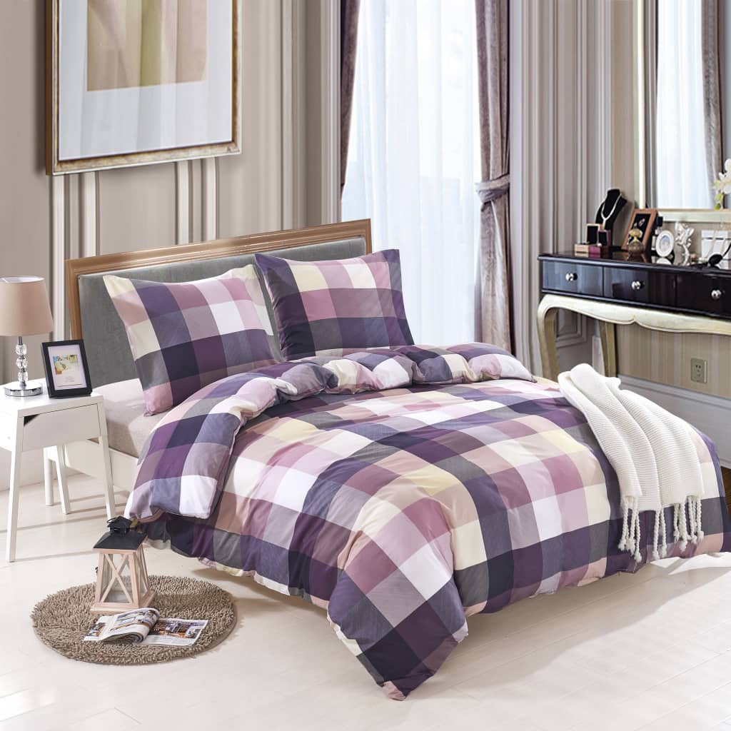 VidaXL Bettbezug-Set Rautenmuster 155x220 80x80 cm Lila