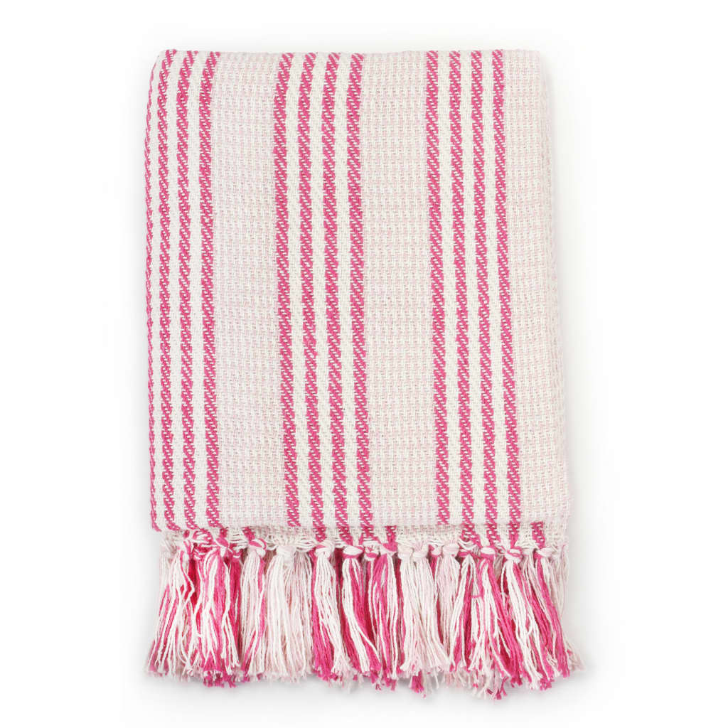 Vidaxl Plaid Streifen 160x210 cm Baumwollrosa und Weiß