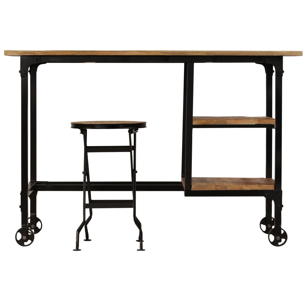 Vidaxl bureau met inklapbaar krukje 115x50x76 cm massief mangohout
