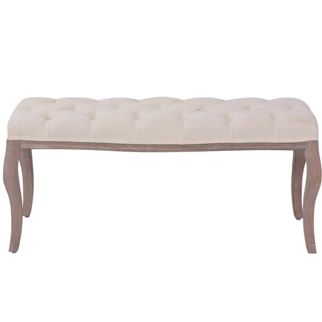 Vidaxl bank 110x38x48 cm linnen massief hout crèmewit