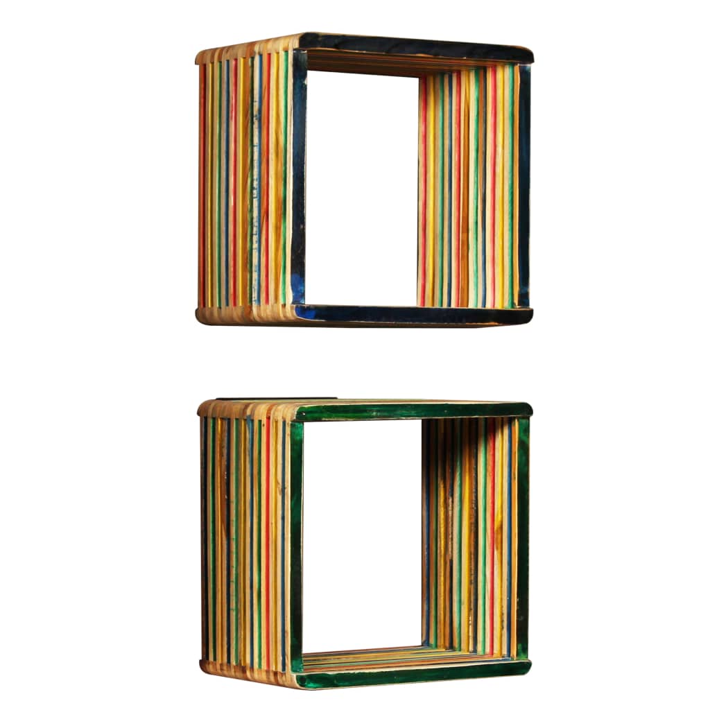 Vidaxl wandschappenset massief gerecycled teakhout meerkleurig 3-delig
