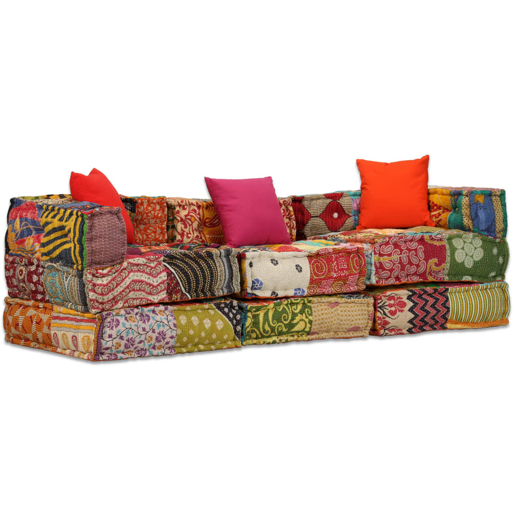 Vidaxl Pouf Drei -Eierer Modular Fabric Patchwork