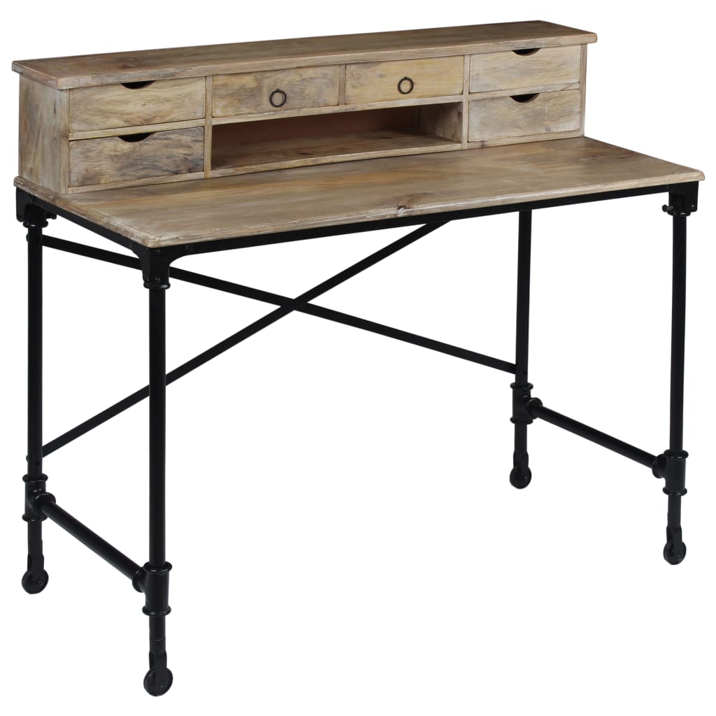 Vidaxl schrijftafel 110x50x96 cm massief mangohout en staal