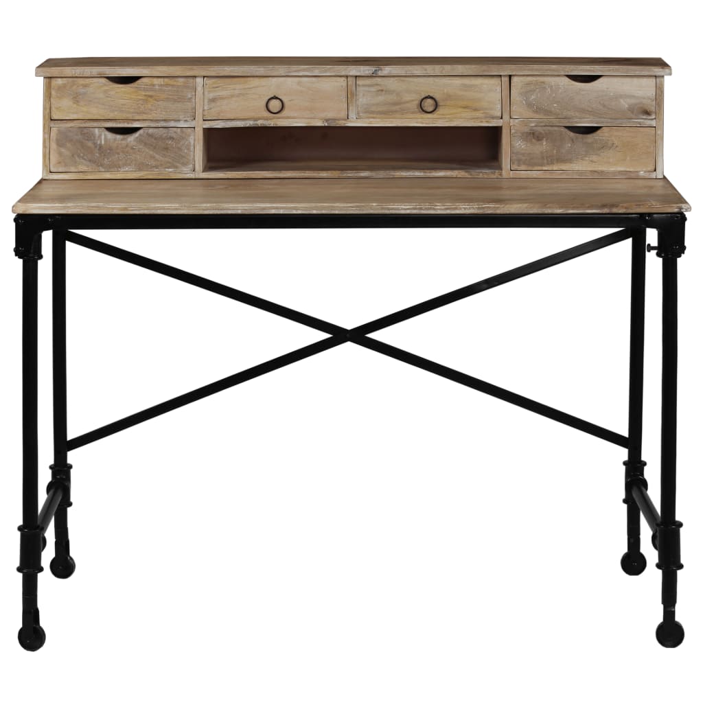 Vidaxl schrijftafel 110x50x96 cm massief mangohout en staal