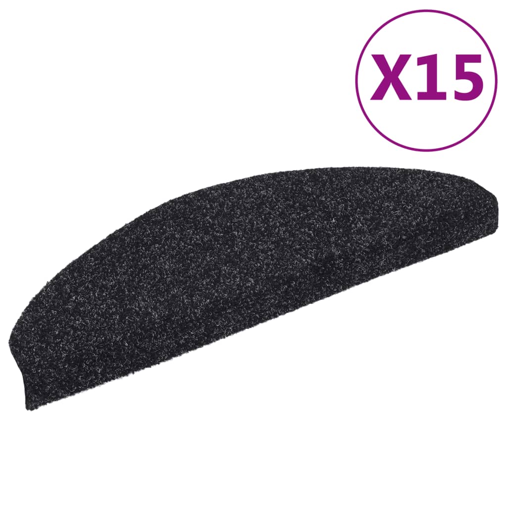 Vidaxl -Treppenmatten selbstadhäsiv 15 Stücke 65x21x4 cm schwarze Halbblöcke groß