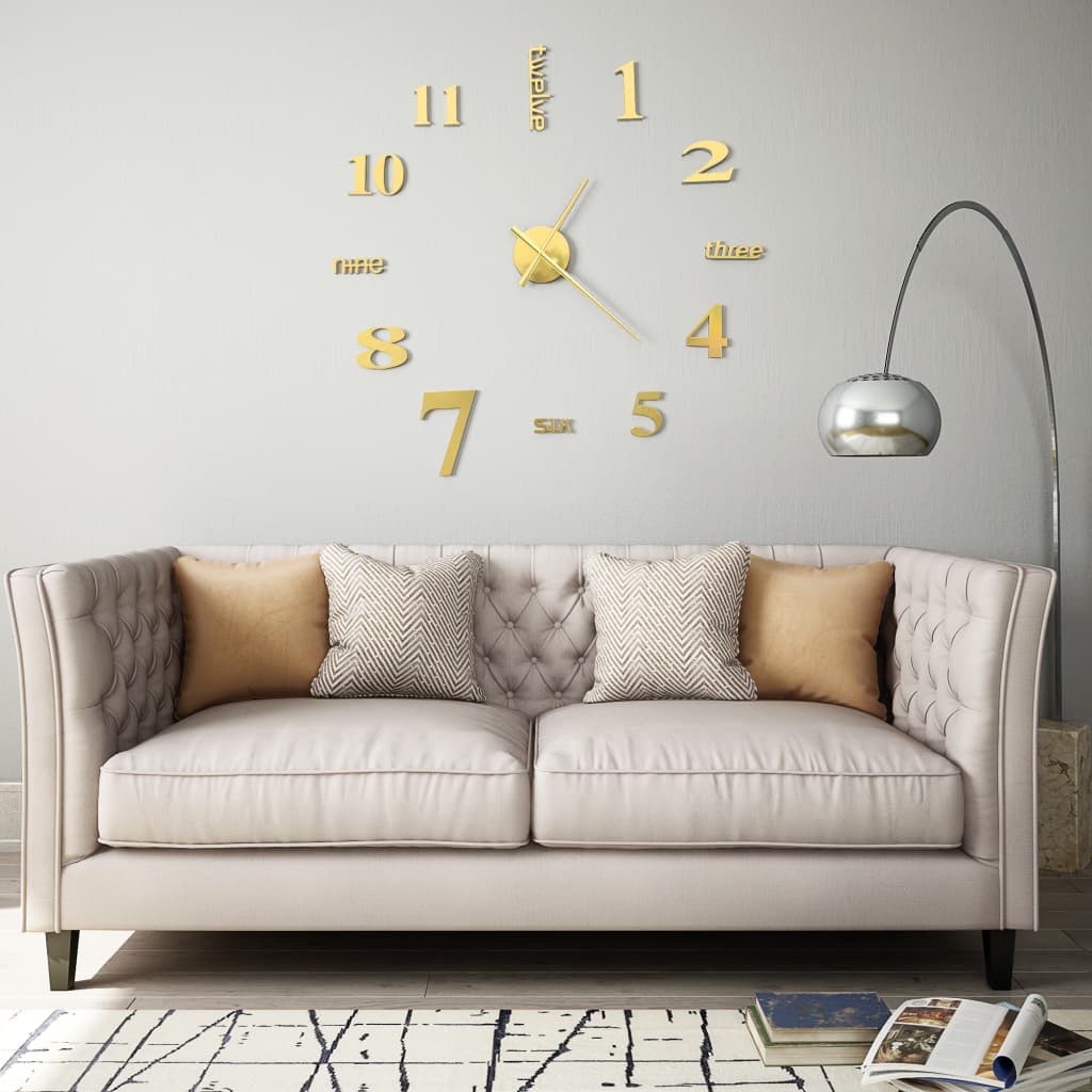 Vidaxl 3D -Wanduhr 100 cm xxl moderne Goldfarbe