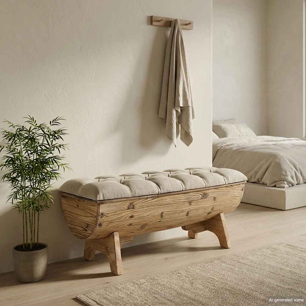 Vidaxl opbergbankje 103x51x44 cm massief hout en stof