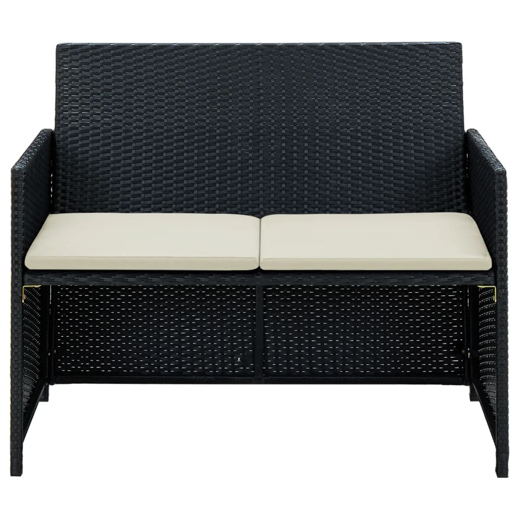 Vidaxl tuinbank 2-zits met kussens poly rattan zwart