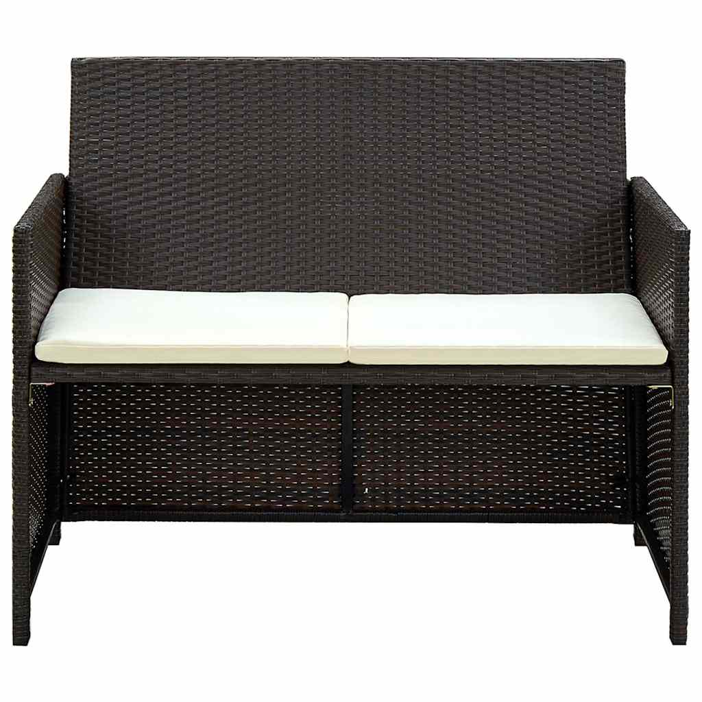 Vidaxl tuinbank 2-zits met kussens poly rattan bruin