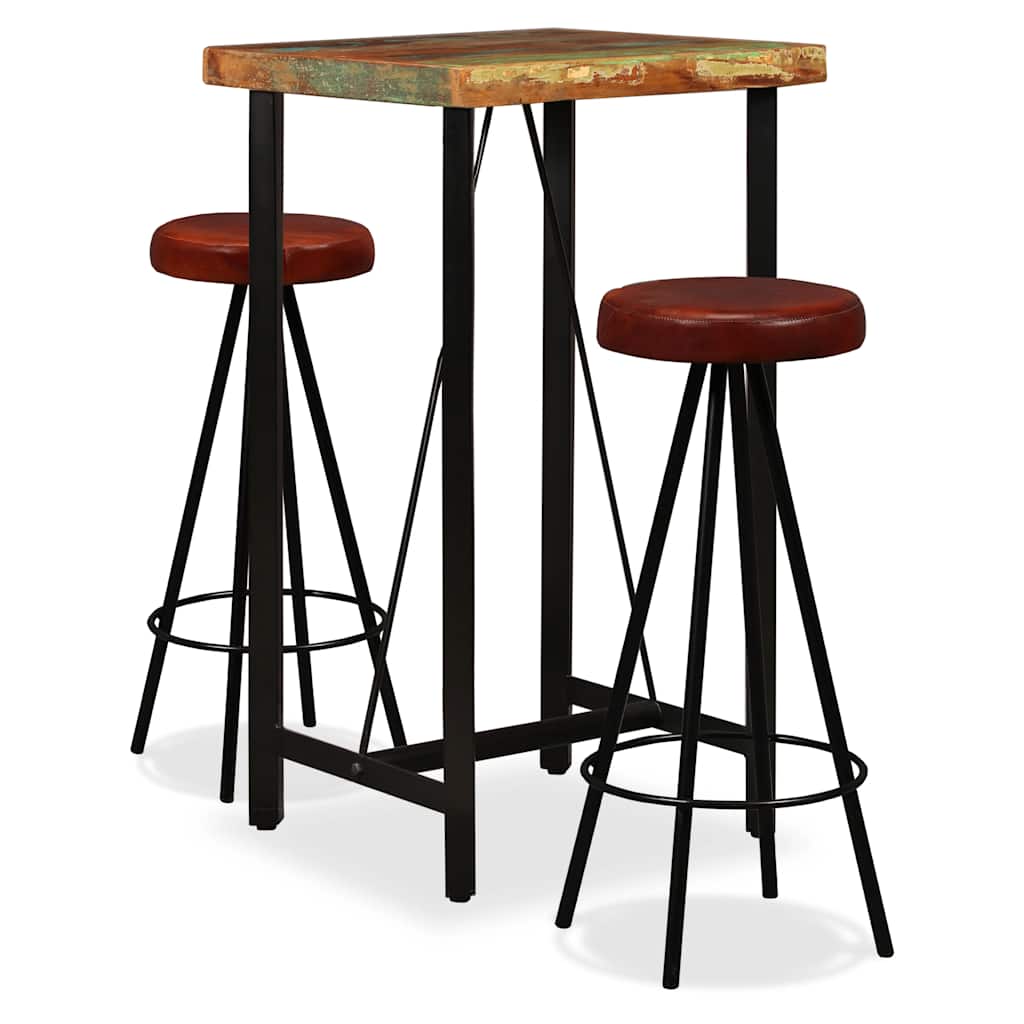 Vidaxl barset massief gerecycled hout en echt leer 3-delig